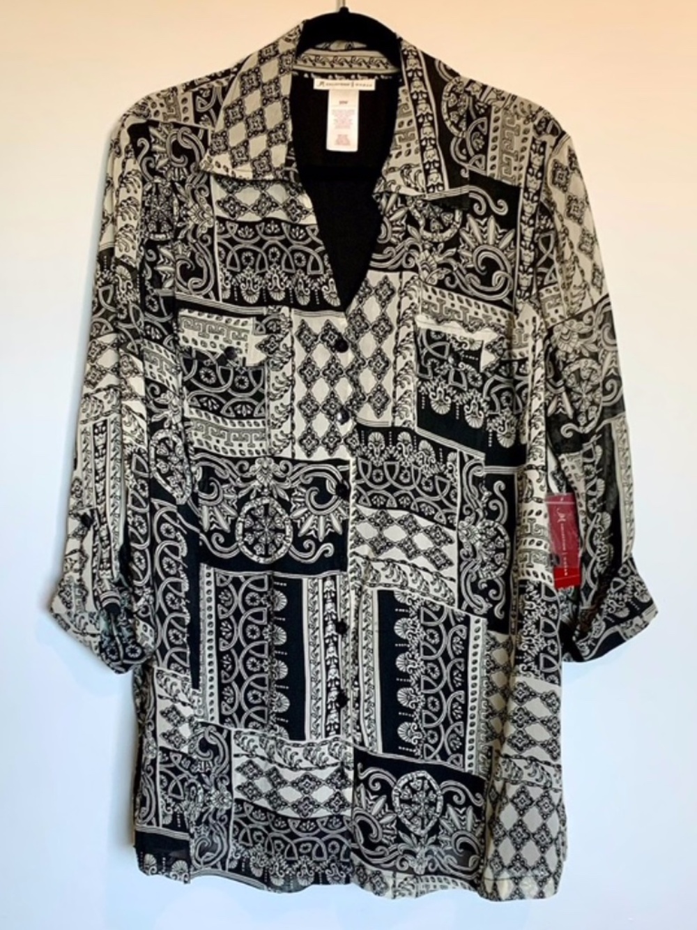 JM Collection Black Beige Blouse Size 20W